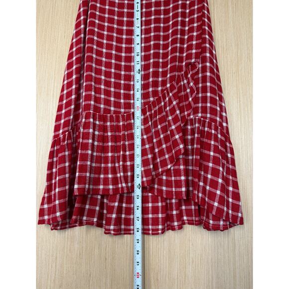 NEW Rails Lizzy Linen Blend Ruffle Hem Wrap Skirt Womens Size Large Plaid Red - Picture 9 of 12